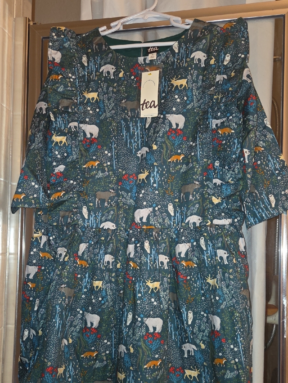 Tea Collection Girls' Forest Animal Print  Longsleeves Ruffled Casual Dress.